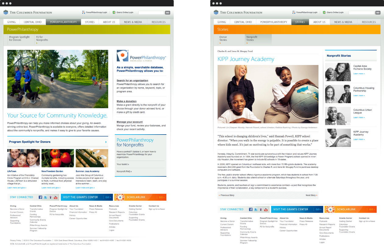 PowerPhilanthropy and Nonprofit Stories pages